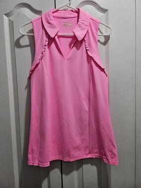 Lilly Pulitzer Hot Pink Sleeveless Polo Tank with Ruffle